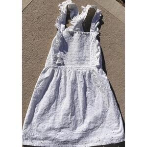 Lulus Dress S White Eyelet Ruffle Zip Smocked  Adjustable Straps Cottagecore